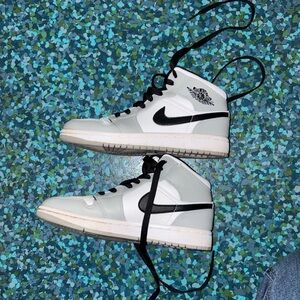 Jordan High-Top Sneakers in White, Light Gray & Black